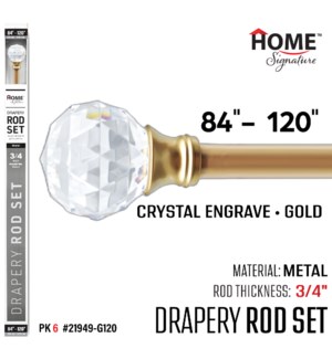 Curtain Rod Crystal Engrave 84-120"(3/4") Gold