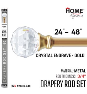 Curtain Rod Crystal Engrave 24-48"(3/4") Gold