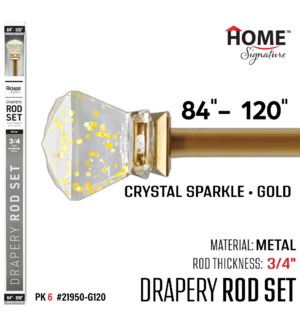 Curtain Rod Crystal Sparkle 84-120"(3/4") Gold