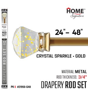 Curtain Rod Crystal Sparkle24-48"(3/4") Gold