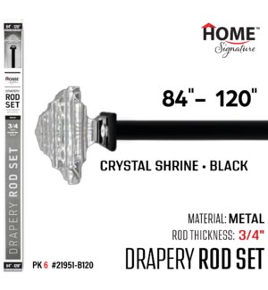 Curtain Rod Crystal Shrine 84-120"(3/4") Black