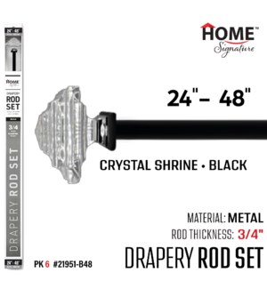 Curtain Rod Crystal Shrine 24-48"(3/4") Black