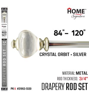 Curtain Rod Crystal Orbit 84-120"(3/4") Silver