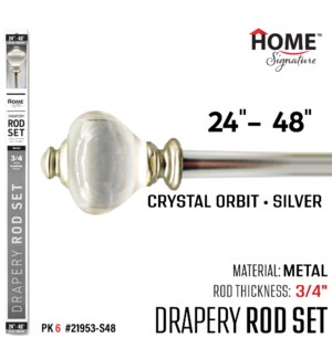 Curtain Rod Crystal Orbit 24-48"(3/4") Silver