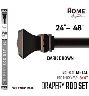 Curtain Rod Emboss Square 24-48"(3/4") Dark Brown