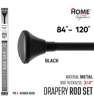 Curtain Rod Pyramid 84-120"(3/4") Black