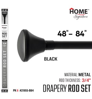 Curtain Rod Pyramid 48-84"(3/4") Black