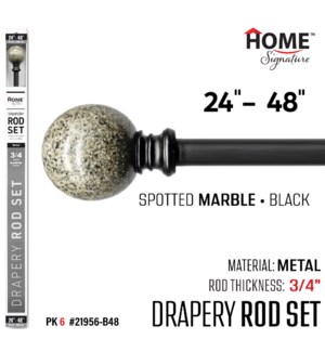 Curtain Rod Spotted Marble 24-48"(3/4") Black