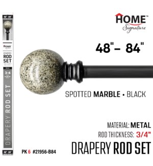 Curtain Rod Spotted Marble 48-84"(3/4") Black