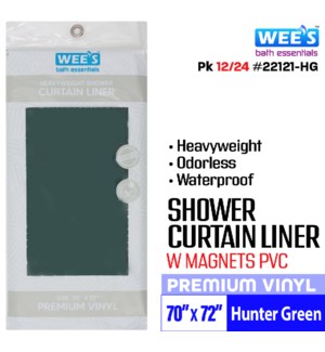 Shower Curtain Liner w magnets PVC 70x72" Hunter Green