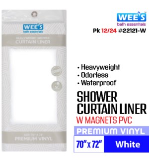 Shower Curtain Liner w magnets PVC 70x72" White