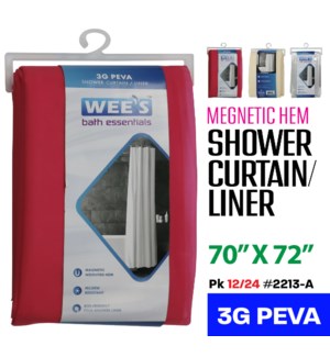 Shower Curtain Liner w magnets PEVA 70x72" 3G Colors