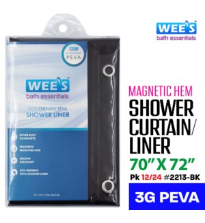 Shower Curtain Liner w magnets 70x72" 3G Black