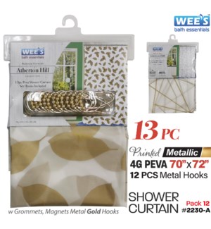 Shower Curtain w Hooks Printed Metallic 70x72" 13Pc 4G