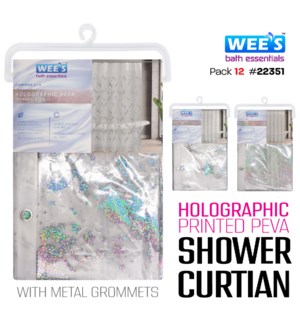 Shower Curtain w Grommets 70x72" Holographic PEVA Printed