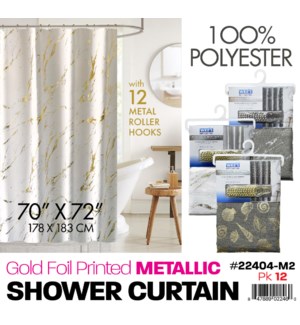 Shower Curtain w Gold Foil Print W/ Hooks 70x72"