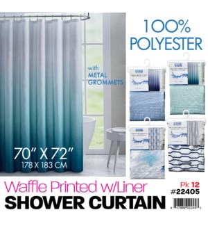 Shower Curtain w Grommets 70x72" Waffle Printed Fabric