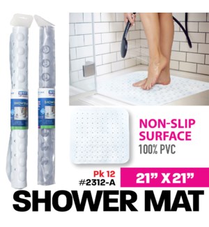 Bath Mat 21x21" Square PVC Shower(Clear/White)