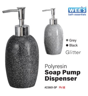 Polyresin Soap Pump Dispenser Glitter Black & Grey