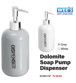 Dolomite Soap Pump Dispenser w Decal - Wht/Grey