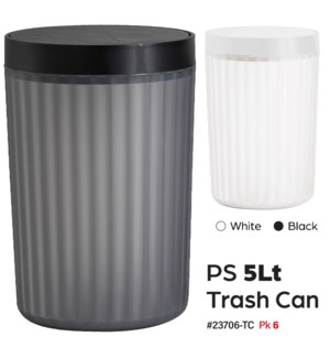 Plastic PS 5Lt Trash Can - Frosted Wht/Blk