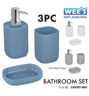 Plastic PS Bathroom Set 3Pc (Wht/Blue/Grey)