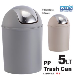 Plastic PP 5Lt Trash Can - Warm/Cool Grey