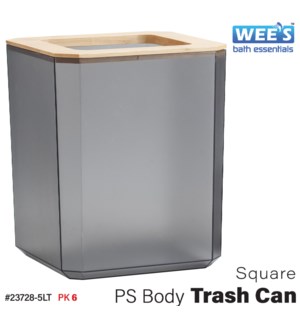 Plastic PS Square Trash Can Frosted Blk w Bamboo