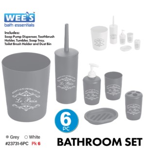 Bathroom Set 6Pc Printed White/Grey