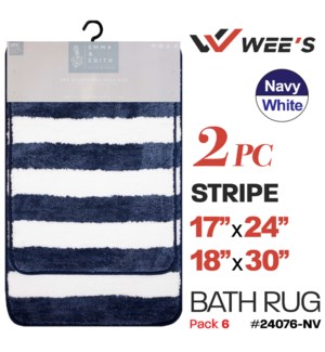 Bath Rug Set 2Pc Stripe Navy w Wht