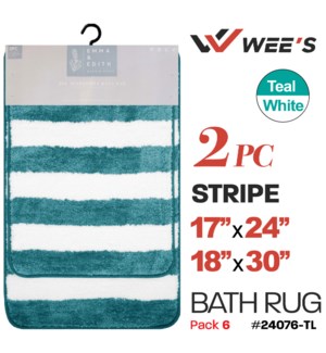 Bath Rug Set 2Pc Stripe Teal w Wht