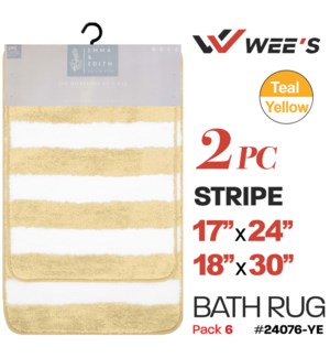 Bath Rug Set 2Pc Stripe Yellow w Wht