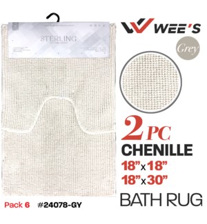 Bath Rug Set 2Pc Chenille Grey