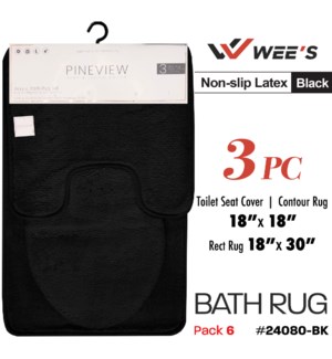 Bath Rug Set Solid 3Pc - Black