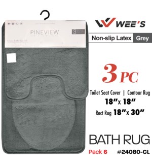 Bath Rug Set Solid 3Pc Charcoal