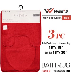 Bath Rug Set Solid 3Pc - Red