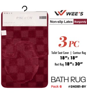 Bath Rug Set 3Pc (Checker Pattern) - Burgundy