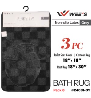 Bath Rug Set 3Pc (Checker Pattern) - Grey