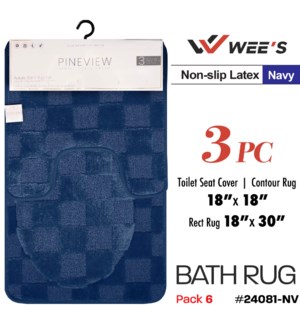 Bath Rug Set 3Pc (Checker Pattern) - Navy Blue