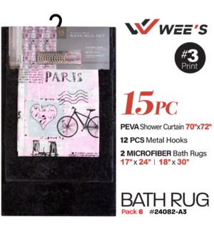 Bath Rug Set 15Pc Paris (Pink/Black)