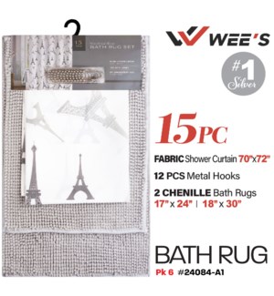 Bath Rug Set 15Pc Chenille Paris/Grey