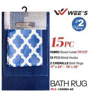 Bath Rug Set 15Pc Chenille Diamond/Blue