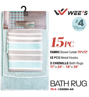 Bath Rug Set 15Pc Chenille Teal Lines/Grey