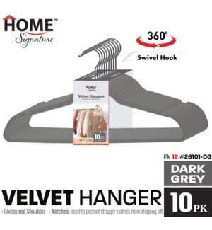 Hanger Set 10Pk Velvet Dark Grey