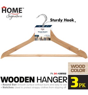 Hanger Wooden 3Pk Natural Wood