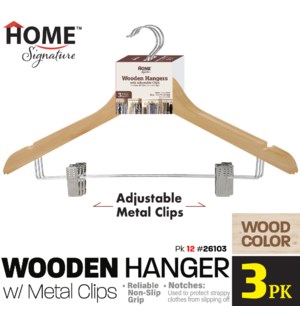 Hanger Wooden w Metal Clips 10pk Natural Wood