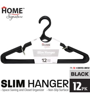 Hangers Slim Plastic 12Pk Black