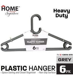 Hangers Plastic Heavy Duty Grey 6Pk