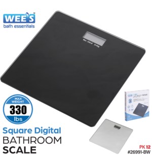 Weight Scale Glass Top Square (Max 330lb) - Blk/Wht