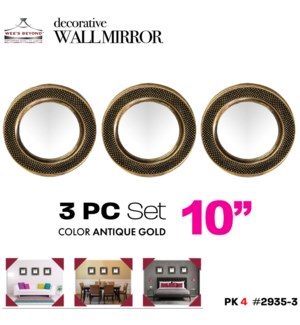 Mirror Wall Decorative Round 3Pc Set Antic Gold (3x10")